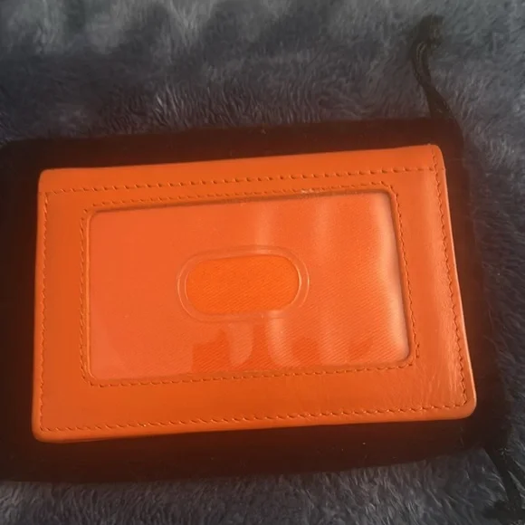 Bright Orange Leather Card Holder - Picture 2 of 6